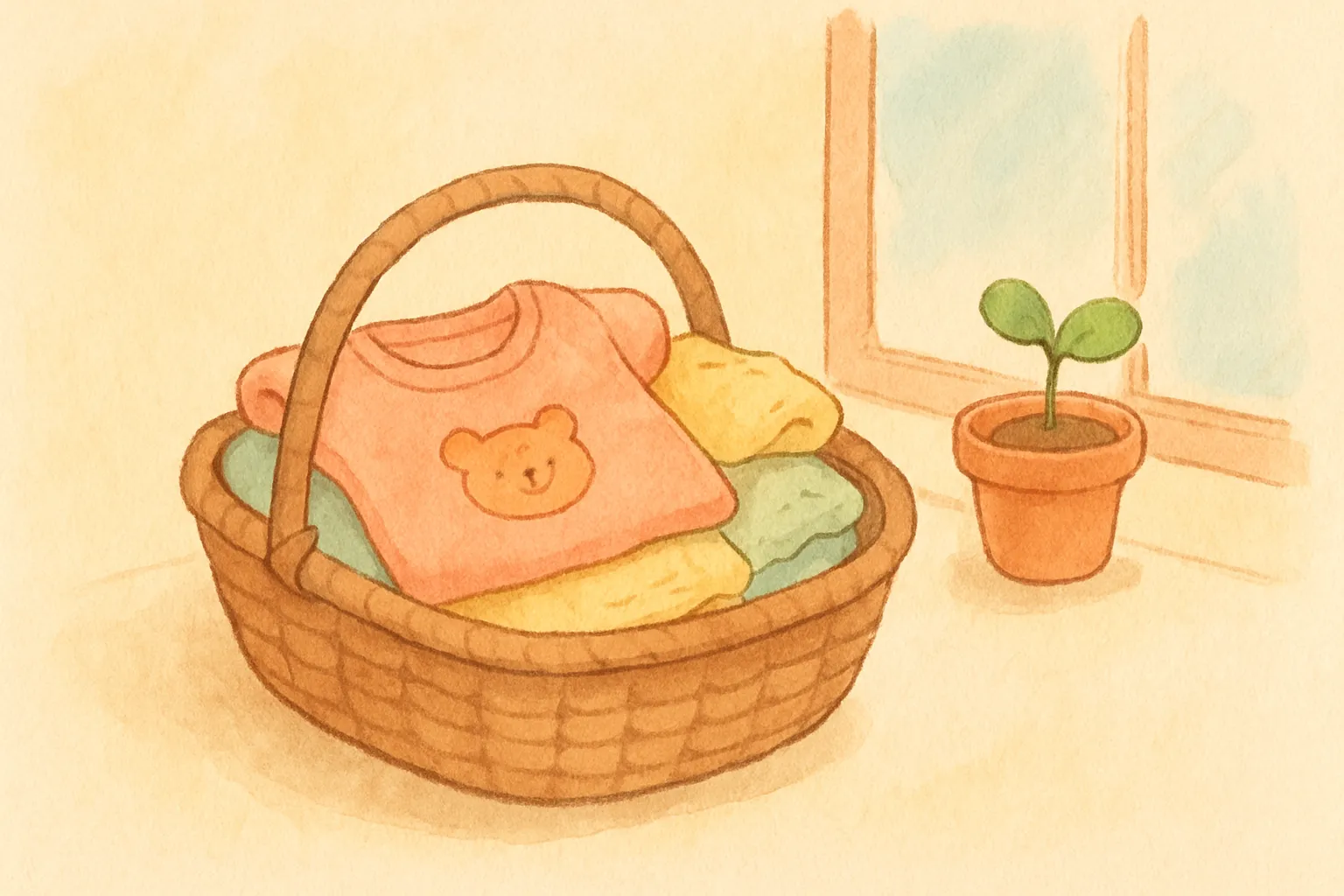 아기 옷이 담긴 바구니 그림